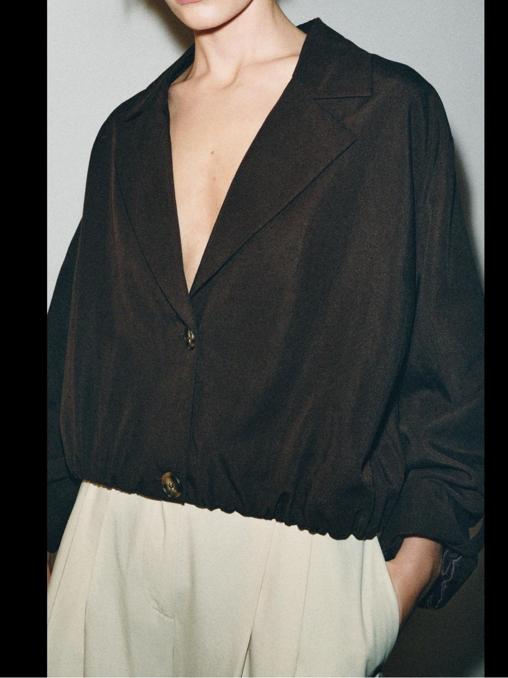 Dark Brown Women's Cropped Blazer Jacket - Zara size Small